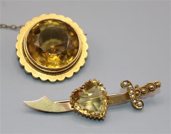 2 x citrine brooches